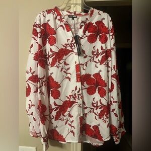 Fashion Nova Red Floral Button-Up Shirt